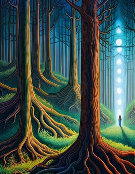 Cosmic Forest: Detailed Symmetric Artwork