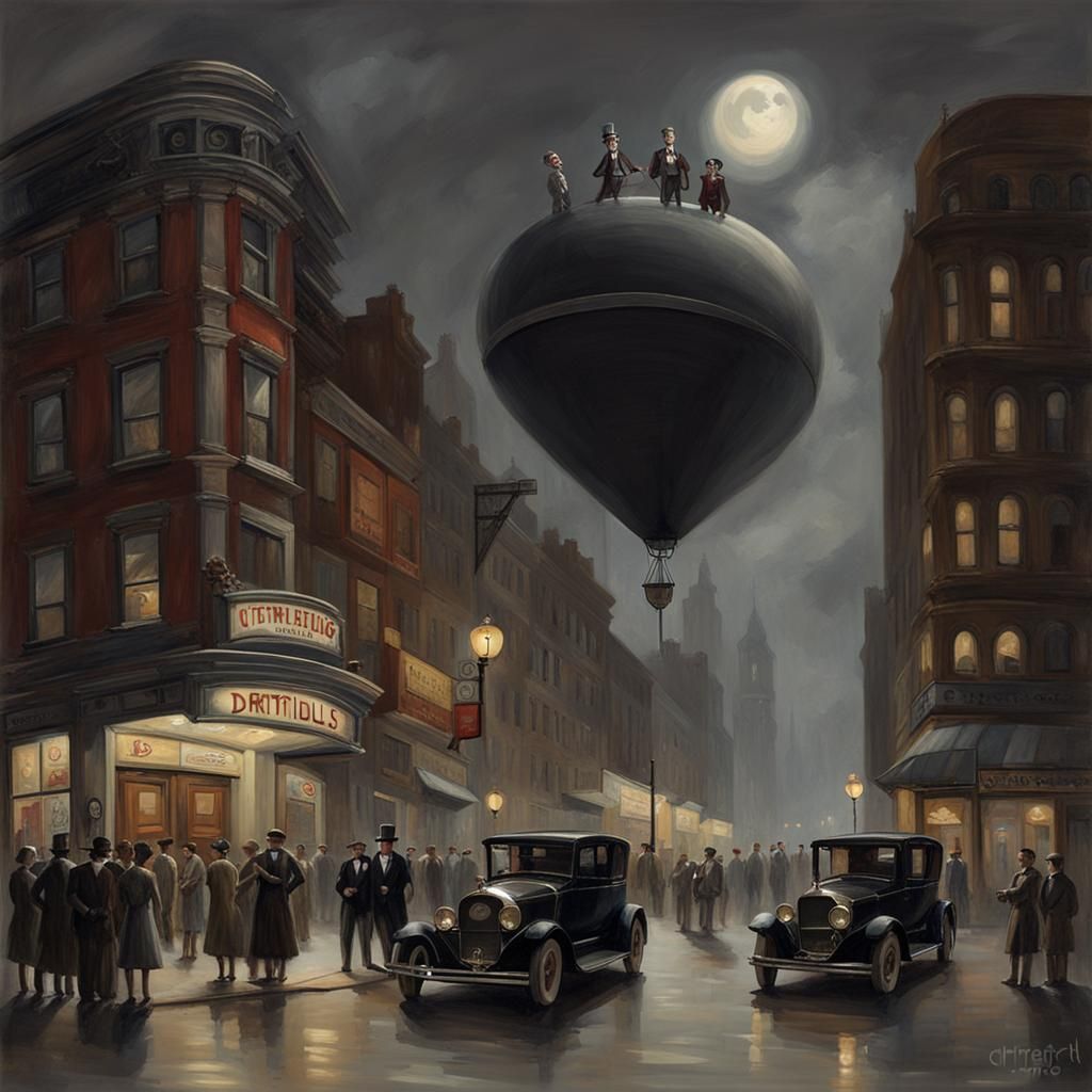 Sinister Gothic City at Night with Dirigibles