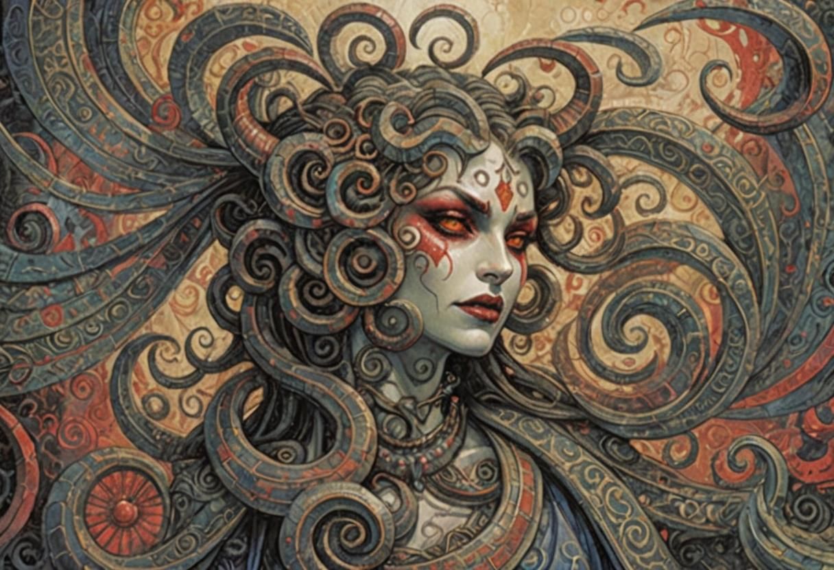 Vibrant Goddess Lilith with Horns and Fangs