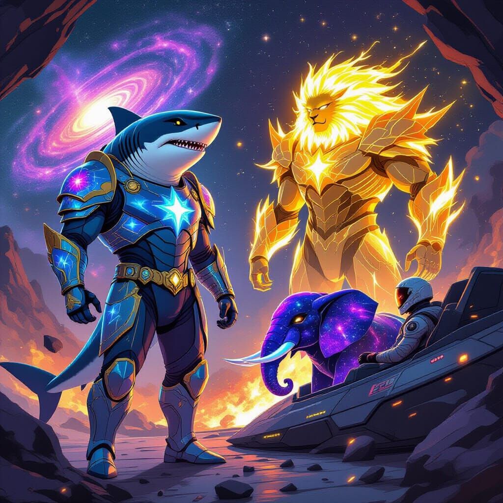 Cosmic Shark Warrior with Solar Lion Commander