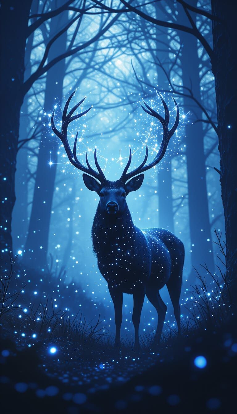 Majestic Constellation Deer in Ethereal Forest