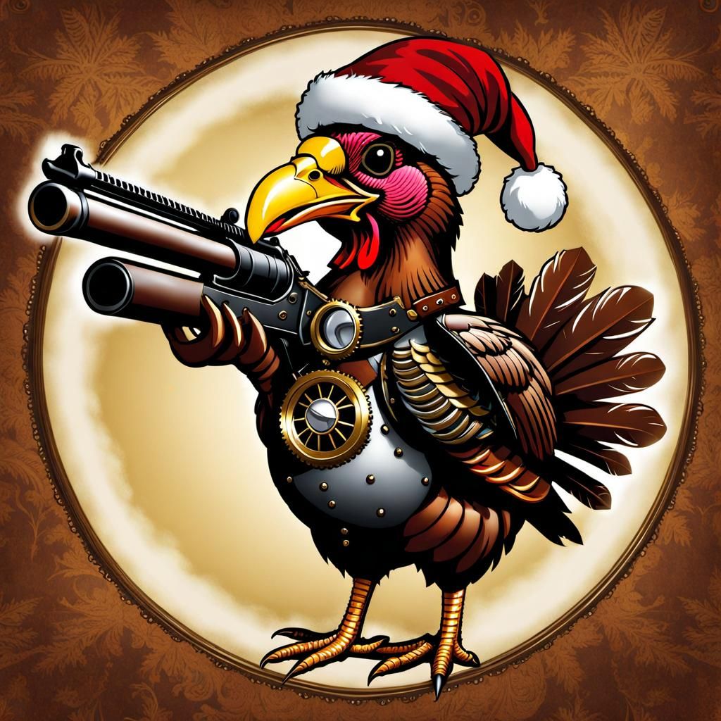 Steampunk Christmas Turkey with Shotgun