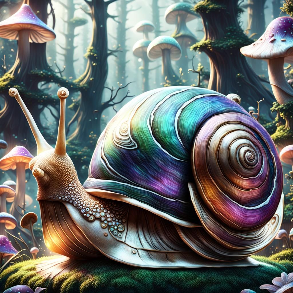 Enchanted Snail with Cottagecore House, Matte Painting