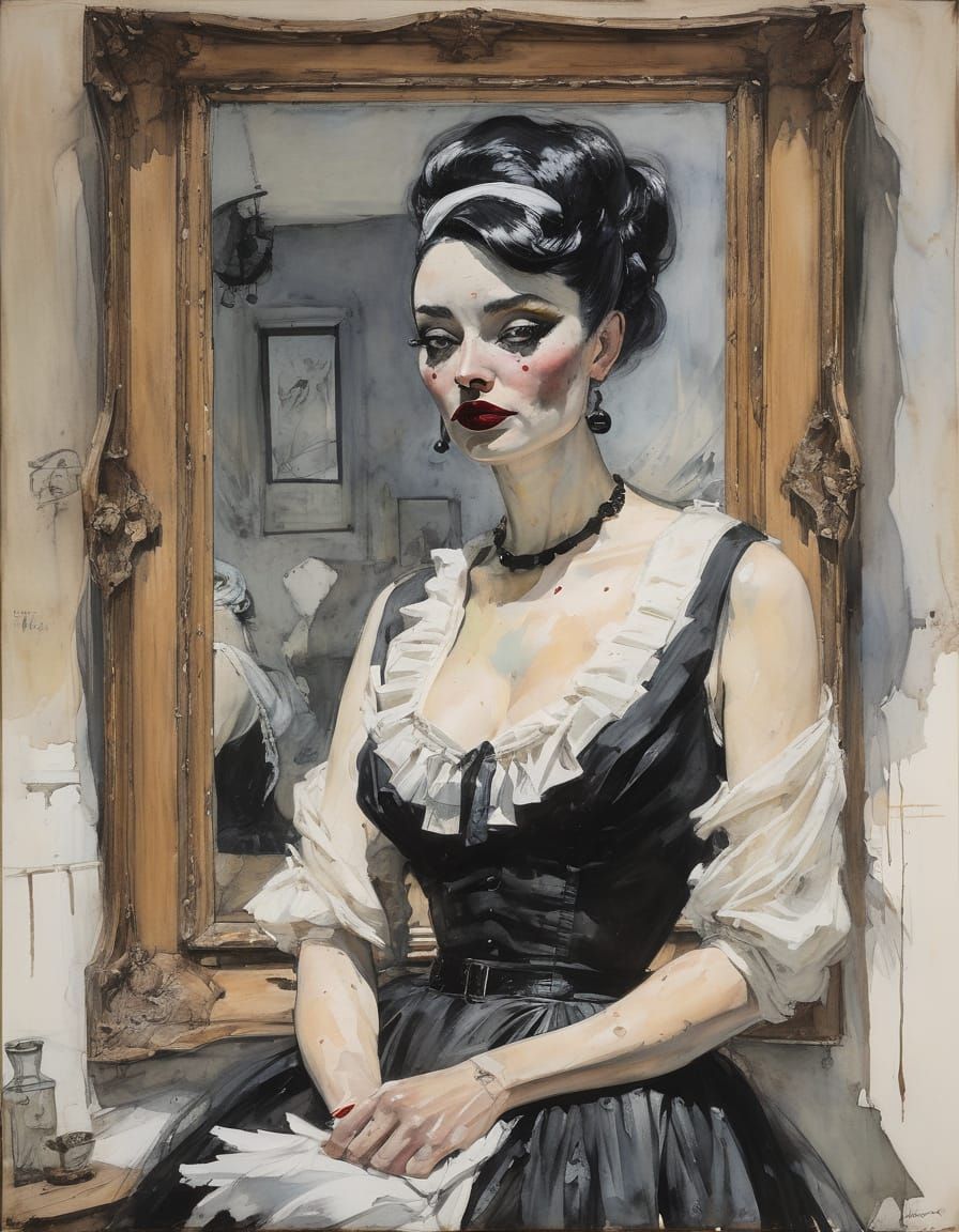 Melancholic Figure in Watercolor Style