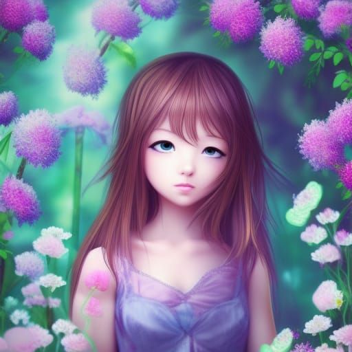 Girl in Secret Flower Garden: Anime Hyperrealism