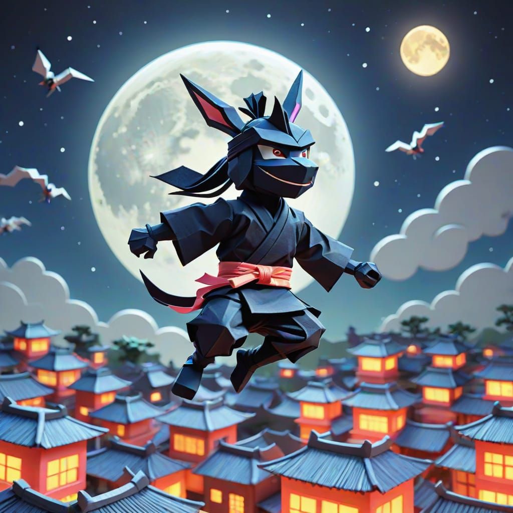 Ninja Donkey Leaps Across Rooftops in Vibrant Cartoon Style