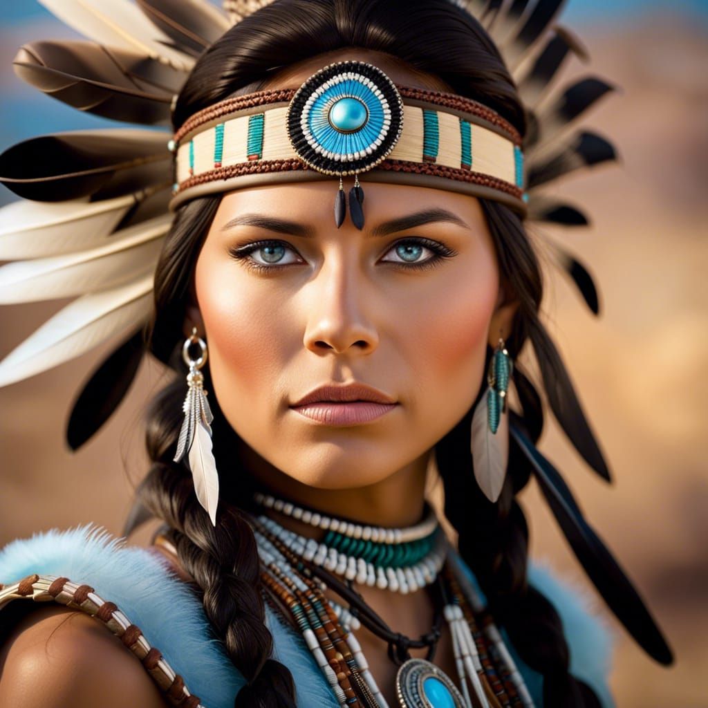 Native American Woman Portrait in Wild West Landscape