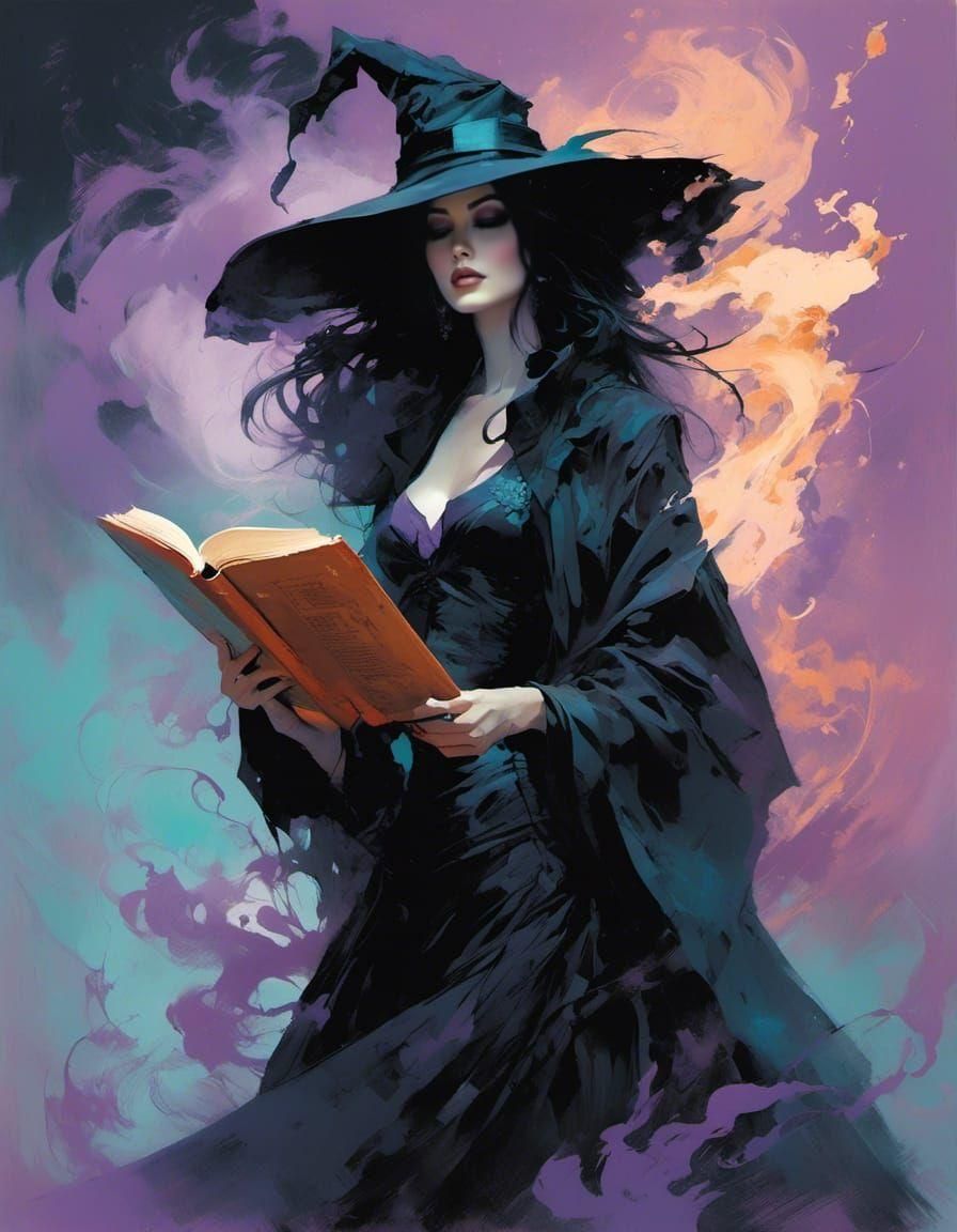 Black-Haired Witch Immersed in a Magical World
