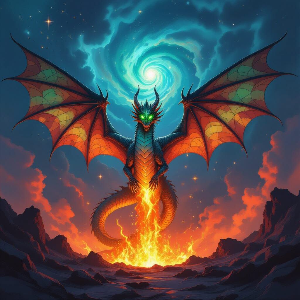 Dragon Emerges From Volcano in Cosmic Nebula