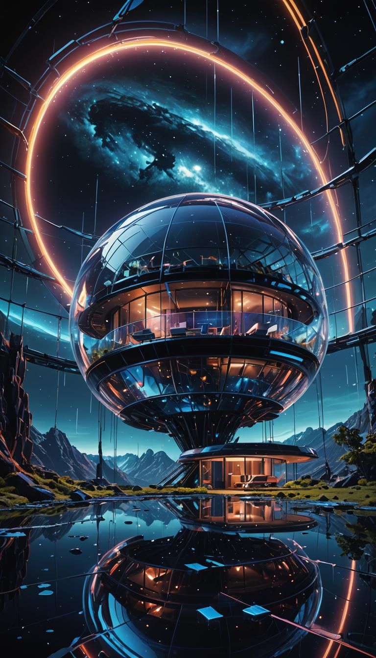 Futuristic Glass House Near Black Hole in Digital Art