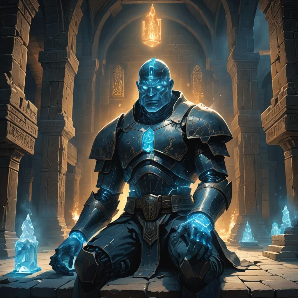 Blue Glass Golem in Ancient Temple