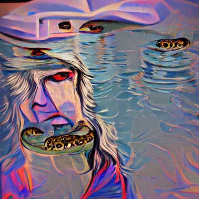 Eerie Lakeside Scene with Snakes and Ice-Pick