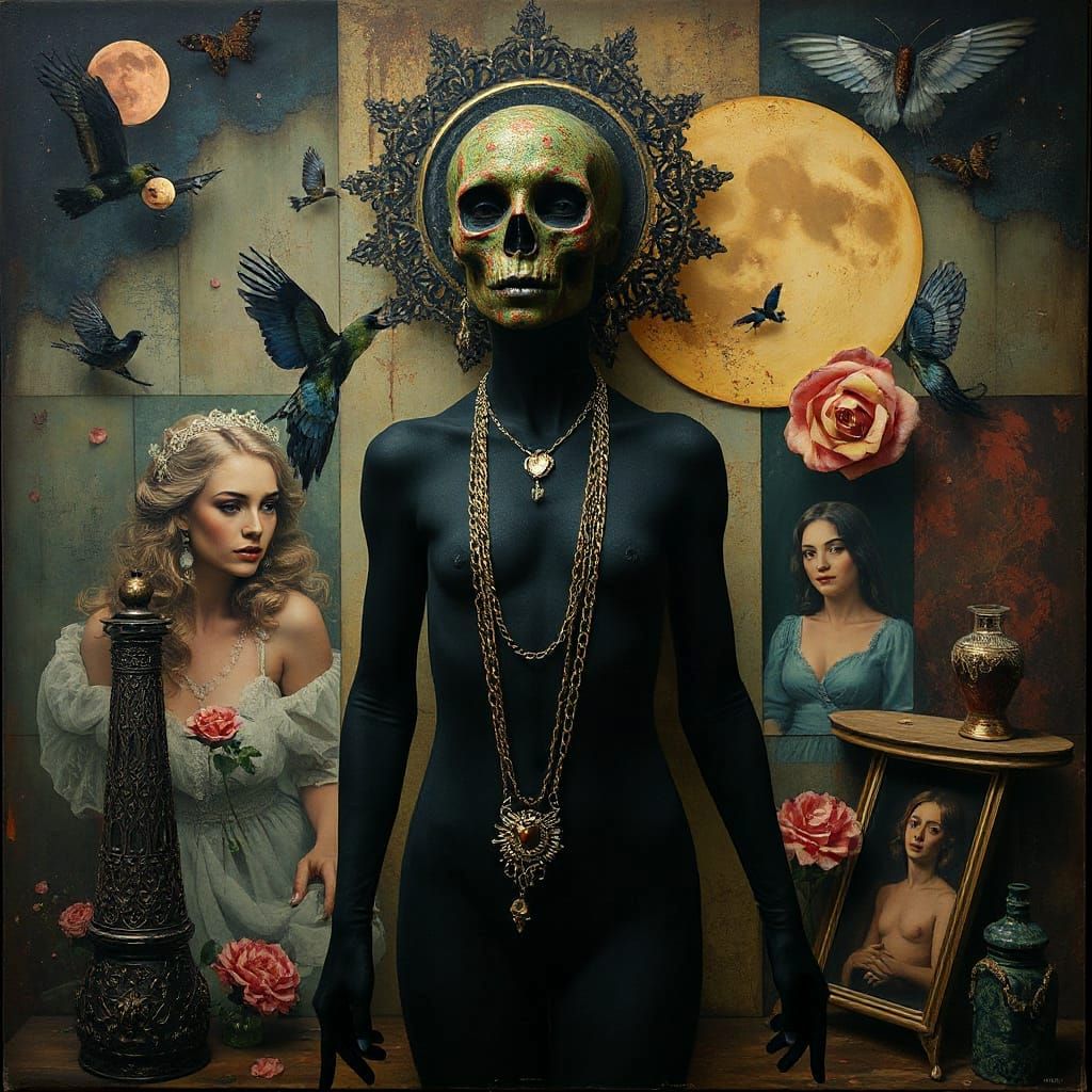 Ethereal Figure Embracing Shadows in Artistic Style