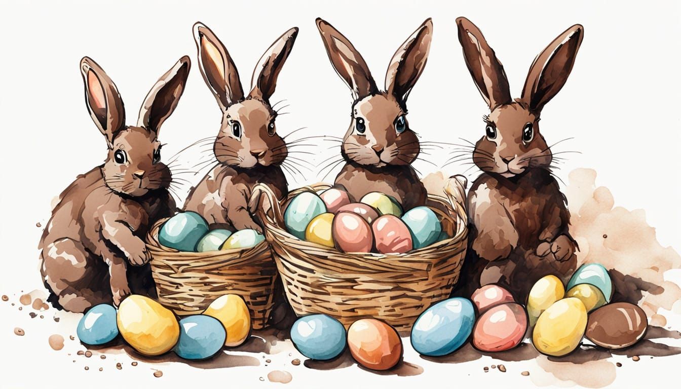 Easter Bunny in Candy Color Line Art