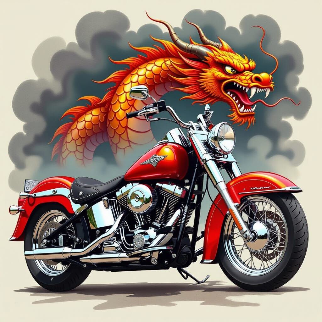 Vintage 80s Dragon Motorcycle Airbrush Art