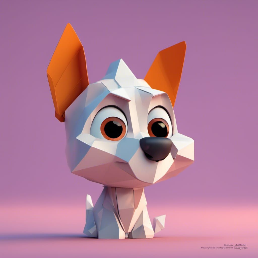 Origami Puppy Close-Up: 3D Digital Art