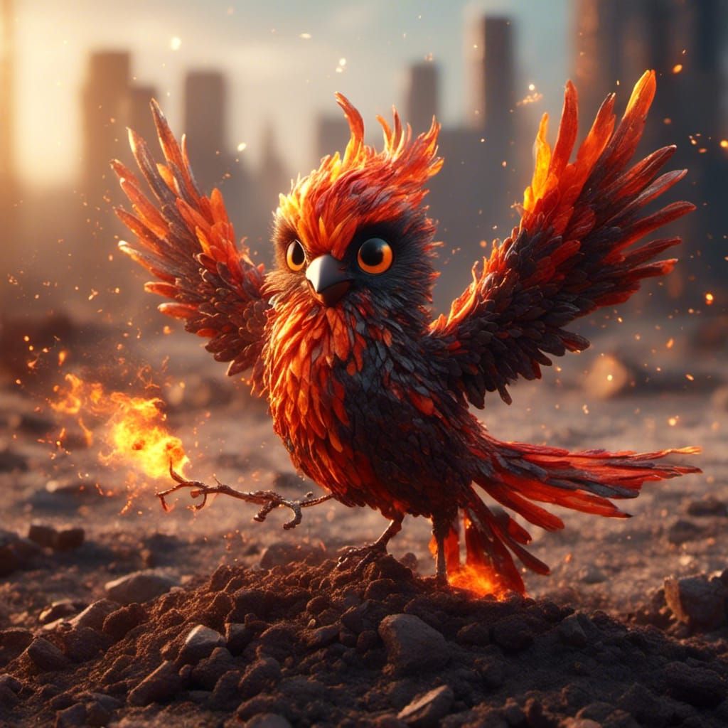 Fiery Phoenix Bird Building Ash Castle