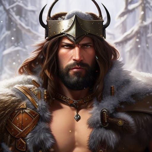 Savage Winter Barbarian King Portrait in High Fantasy