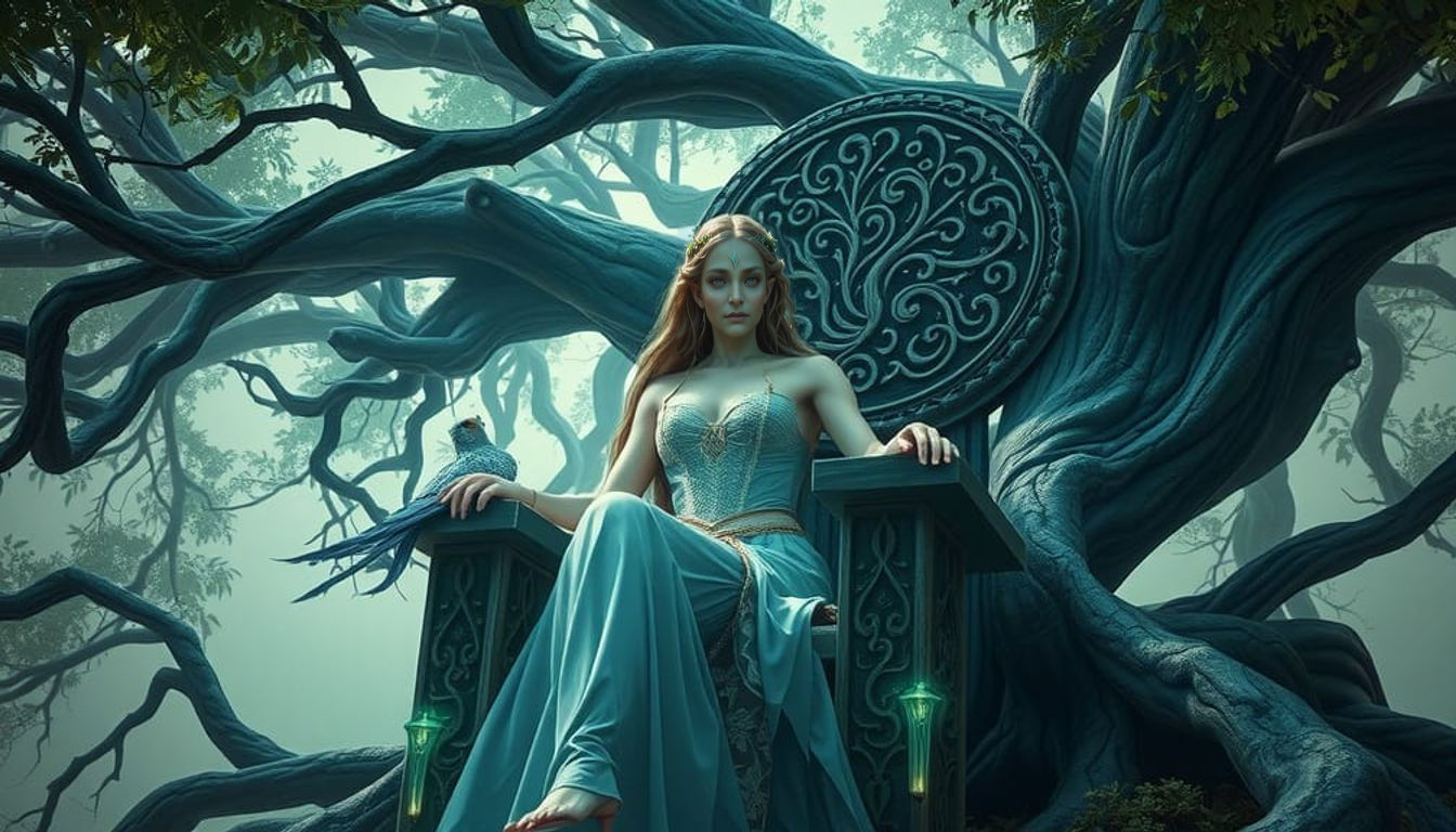 Ethereal Elven Queen in Ancient Tree Sanctuary