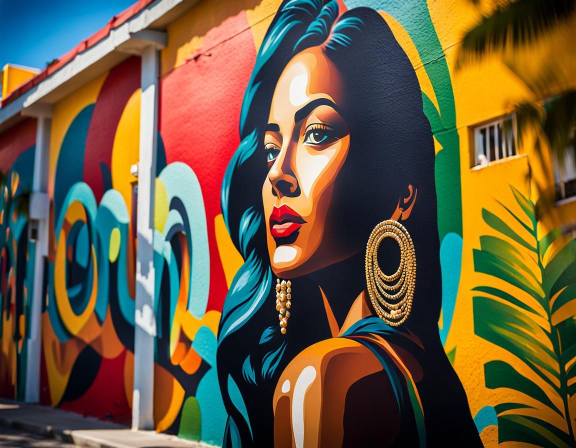 Vibrant Calle Ocho Mural in Miami Street Photography