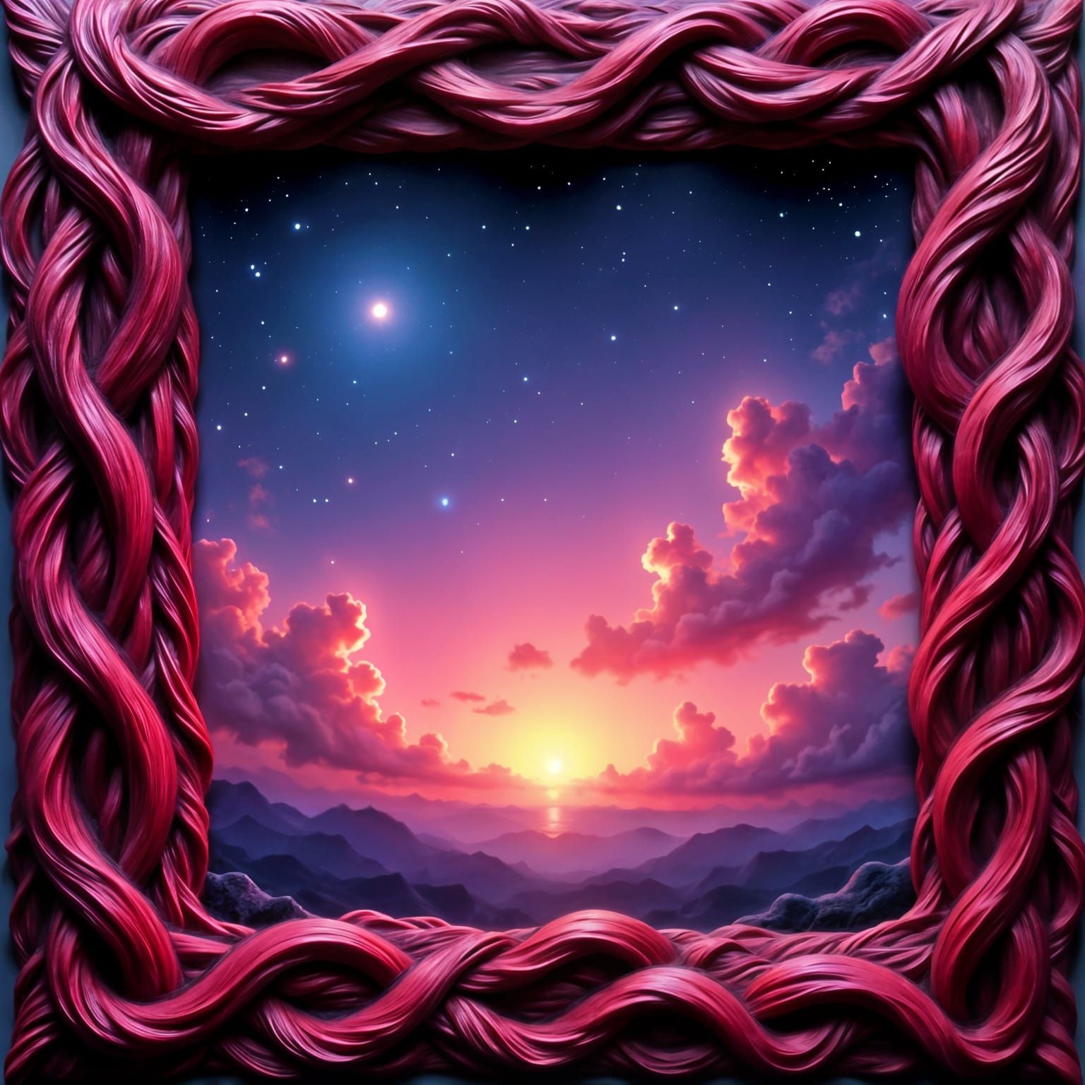Braided Red Frame Night Sky Sunrise