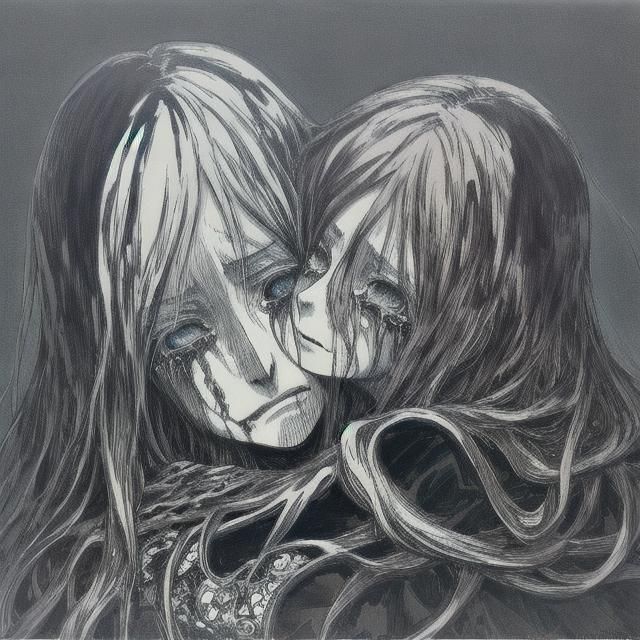 Anime Girls: Gothic Yuri Kiss in Manga Style