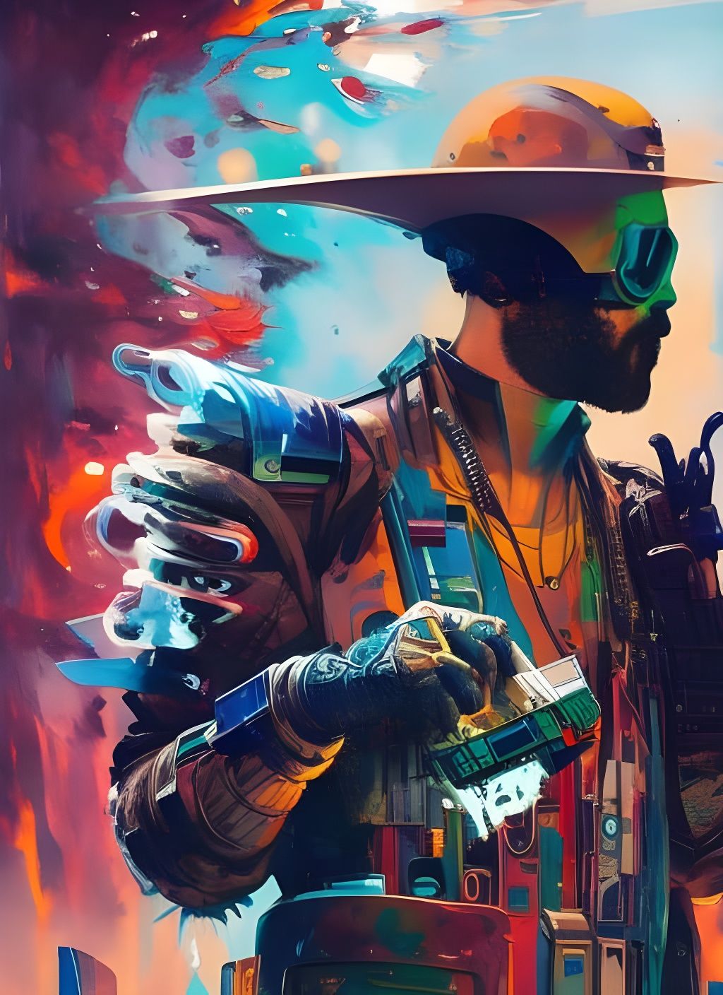 Badass Cyberpunk Portrait with Oil and Marbling