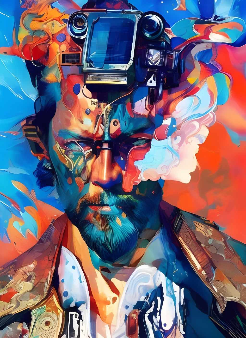 Cyberpunk Man Portrait with Oil Splash Effect