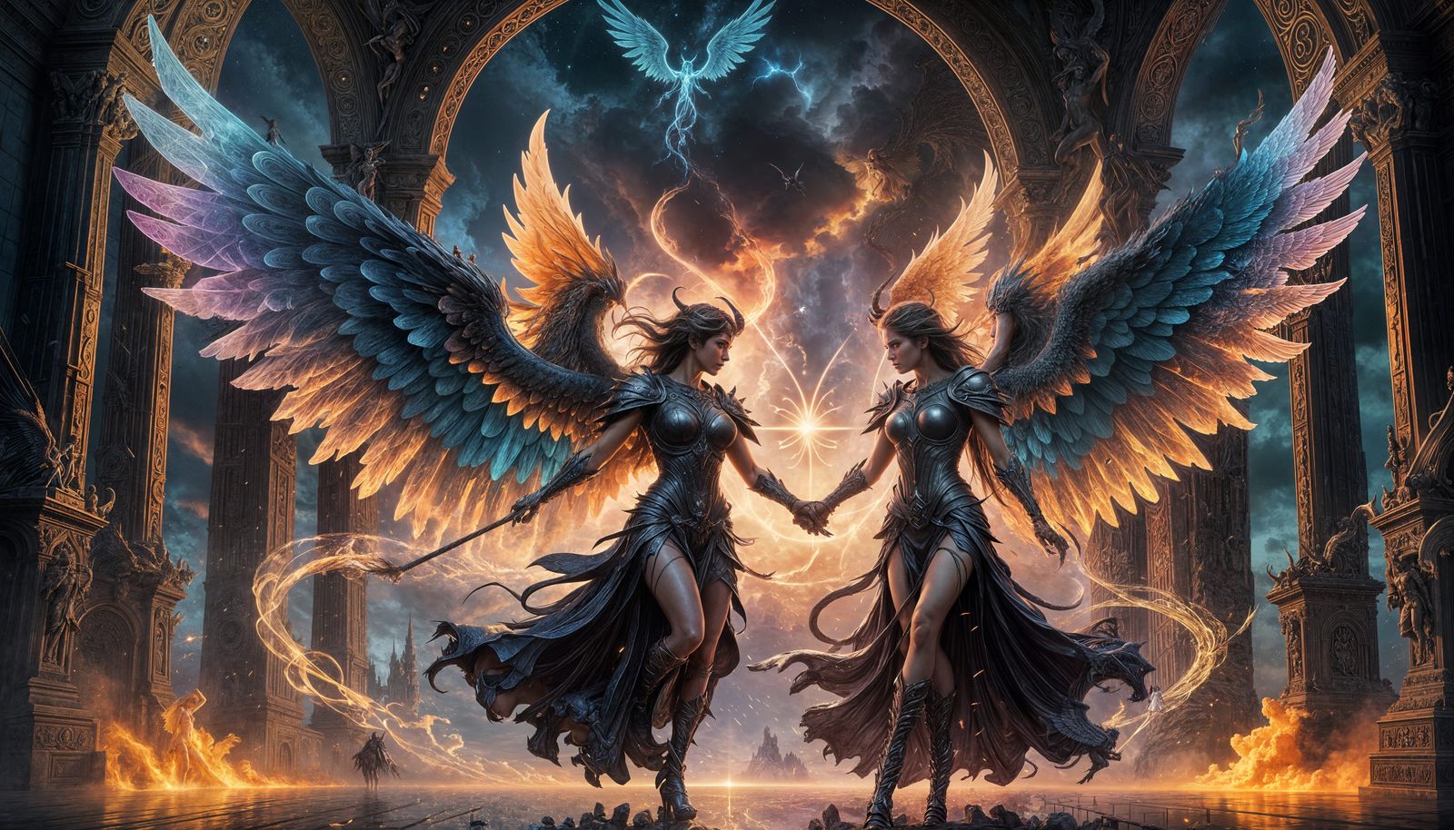 Angel and Demon at Infinity's Gate: Hyperrealistic Fractal A...