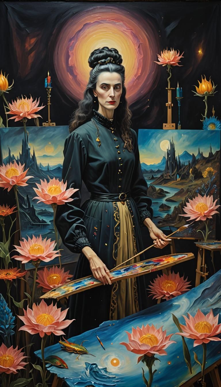 Surrealist Woman Painting with Dreamlike Brushstrokes