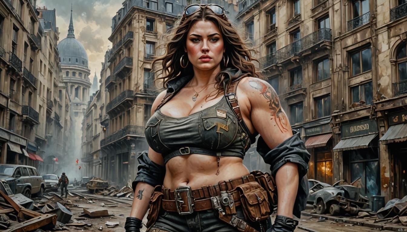 Post-Apocalyptic Beauty in Paris: Detailed Oil Painting