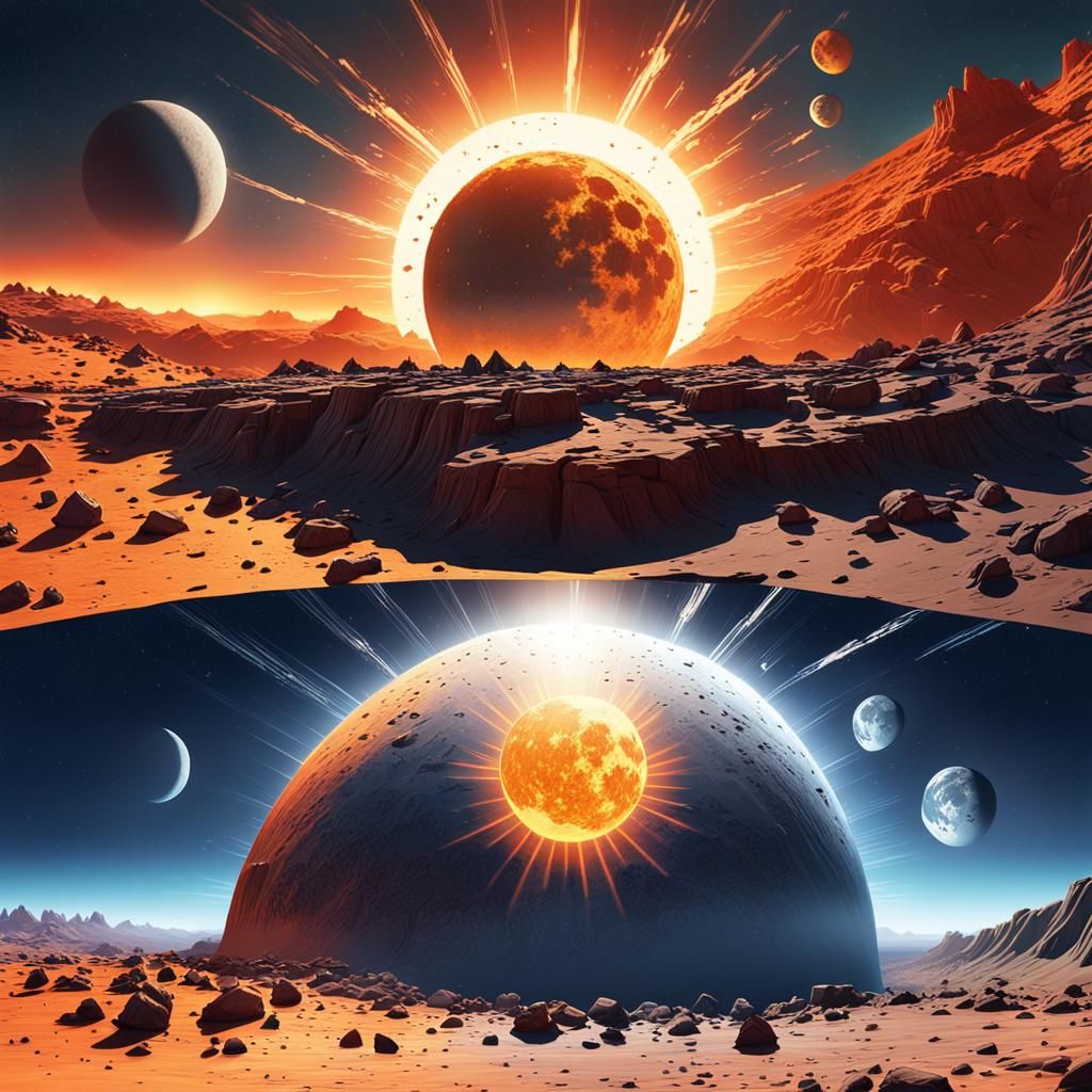 Dramatic Sun and Moon Split-Screen Digital Painting
