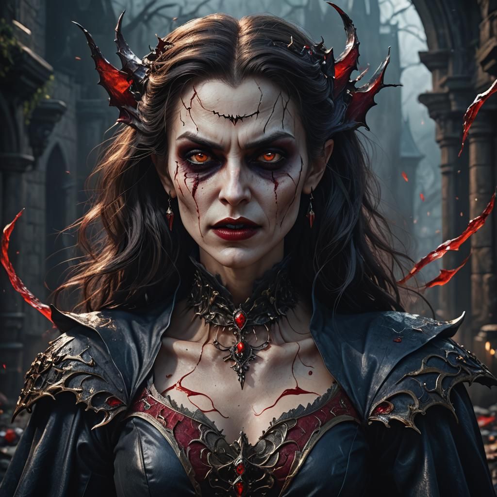 Hyperrealistic Vampire Woman in Detailed Digital Art