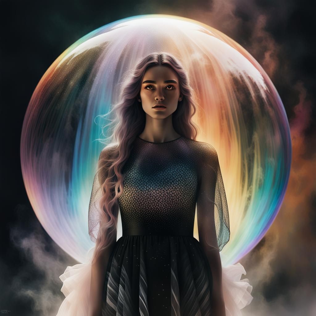 Girl in Mystical Orb: Vibrant Magical Realism