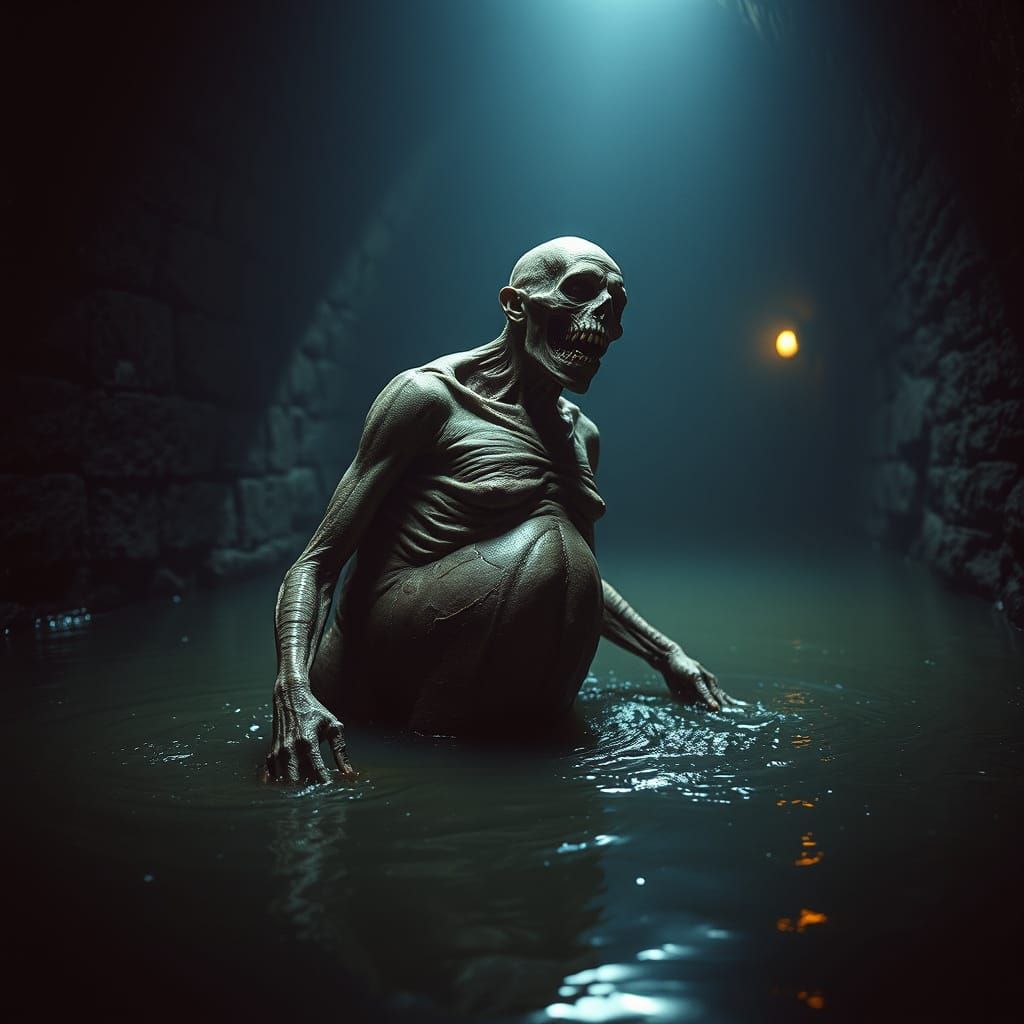 Gothic Medieval Zombie Emerges from Dark Waters