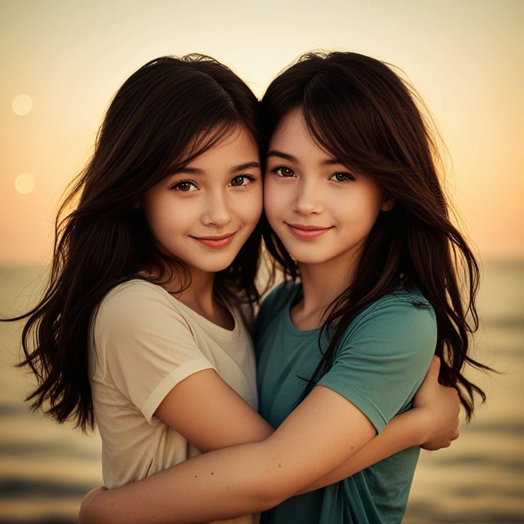 Sisters Hugging in Natural Light Photography