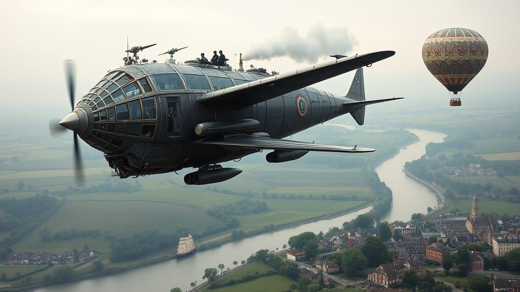 Steampunk Stingray Aircraft in Art Nouveau Style