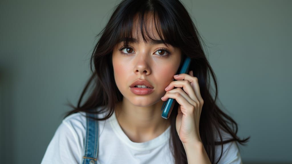 Surprised Woman Looking at Phone in Portrait Style