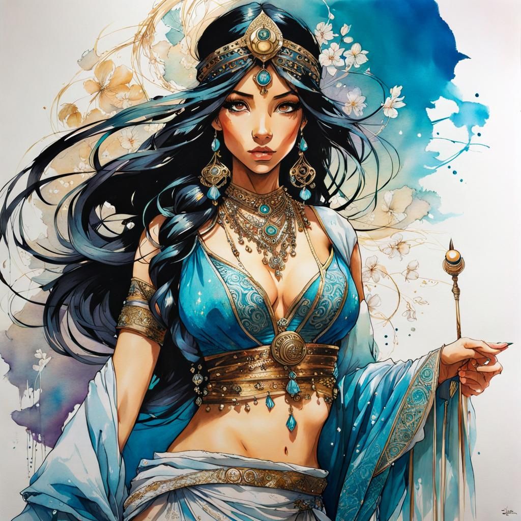 Jasmine from Aladdin in Anime Ink Painting Style