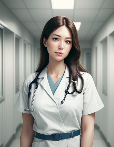 Compassionate Nurse in Hospital Corridor: Photorealistic Por...