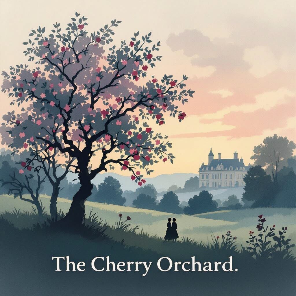 Delicate Cherry Orchard Book Cover Outline