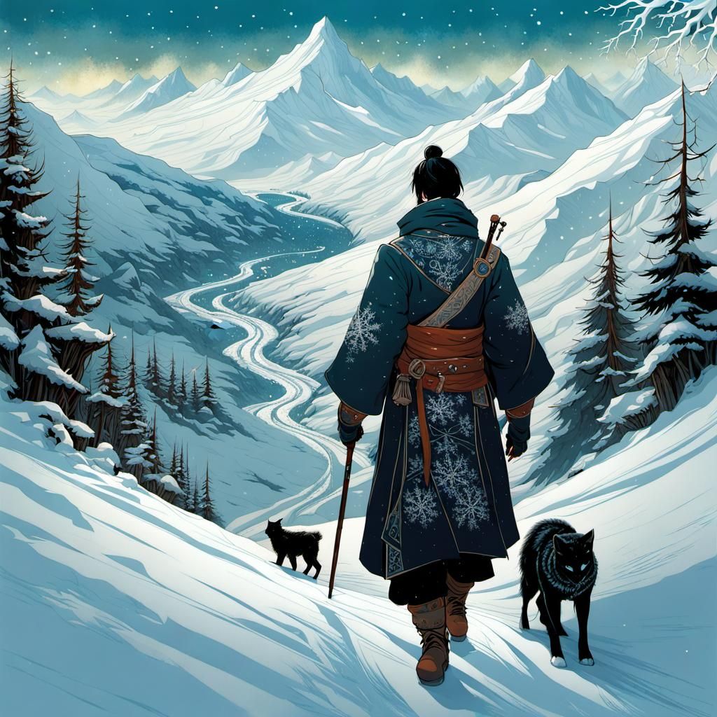 Frostborn Nomad" on  a hazades mountain path