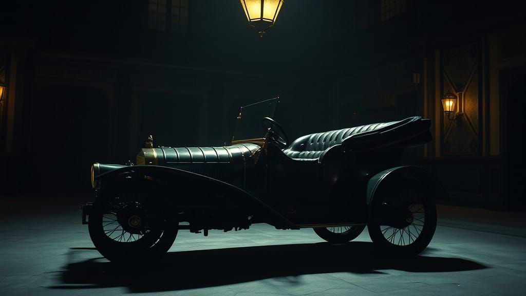 Elegant 1900 Autocar in Dimly Lit, Atmospheric Scene