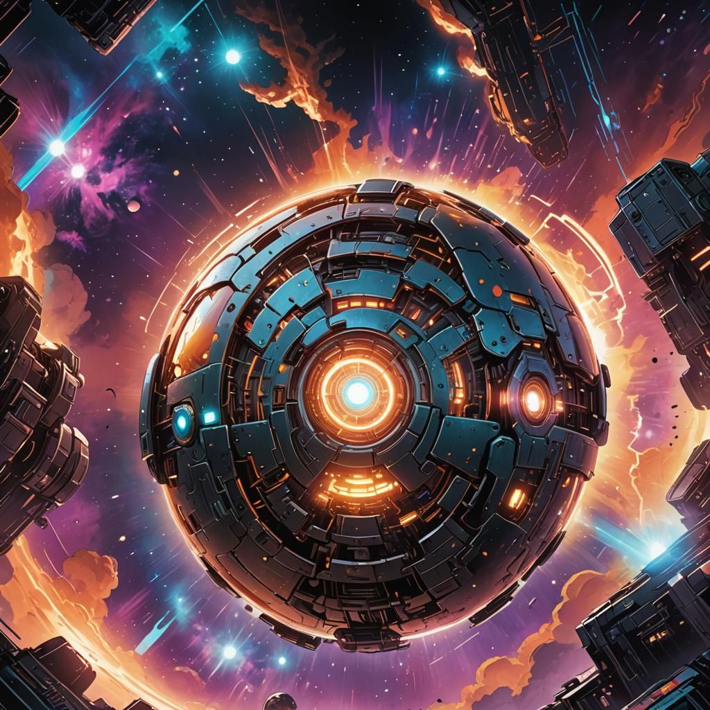 Robotic Orb in Nebulous Space: Comic Book Art