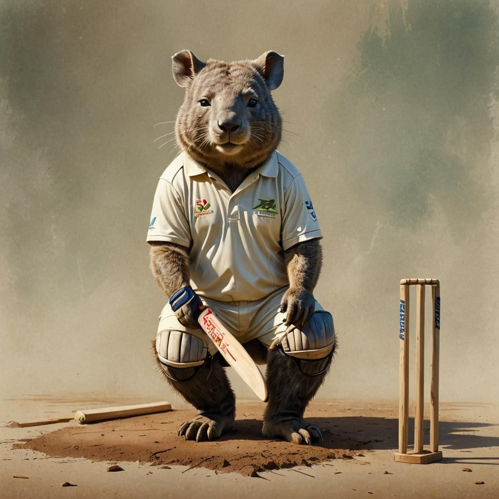 Wombat Cricketer in Hyperrealistic Splash Art Style