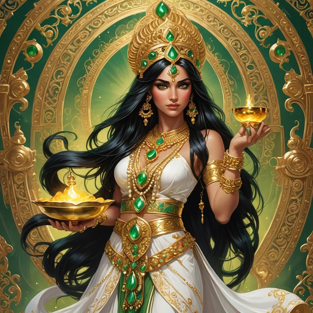 Beautiful Genie Woman with Golden Lamp
