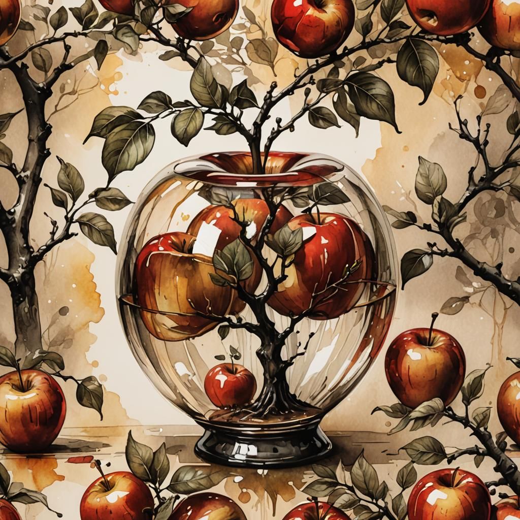 Glass Apple Tree: Modern European Ink Painting