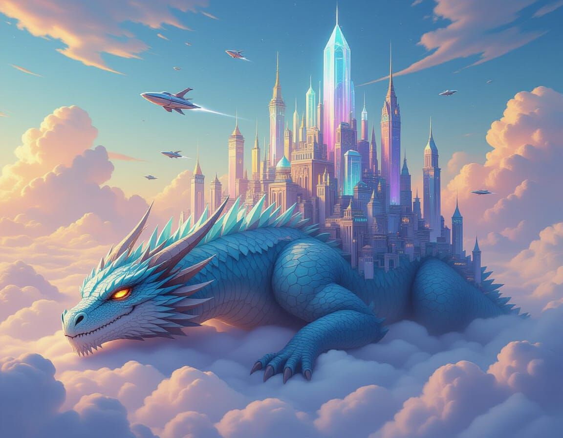 Cosmic Dragon Cityscape in Airbrush Style