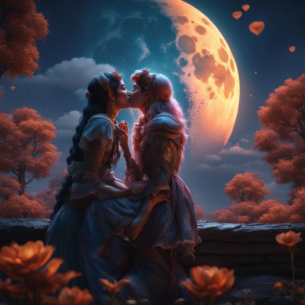 Transgender Kiss in Moon Light: Fantasy Art