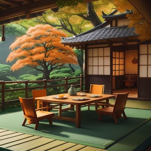 Japanese Tea Room Treehouse in Anime Style